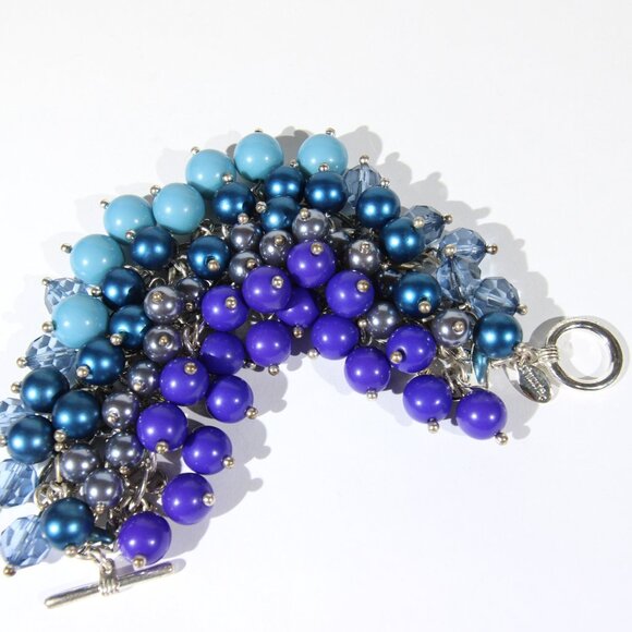 Chico's Silver Tone and Blue Beads Bracelet - Picture 2 of 7